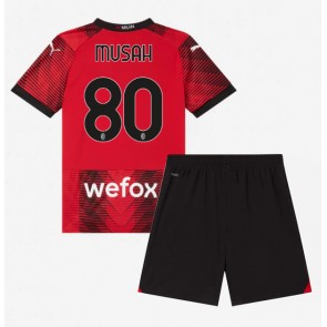 AC Milan Yunus Musah #80 Hemmaställ Barn 2023-24 Kortärmad (+ Korta byxor)